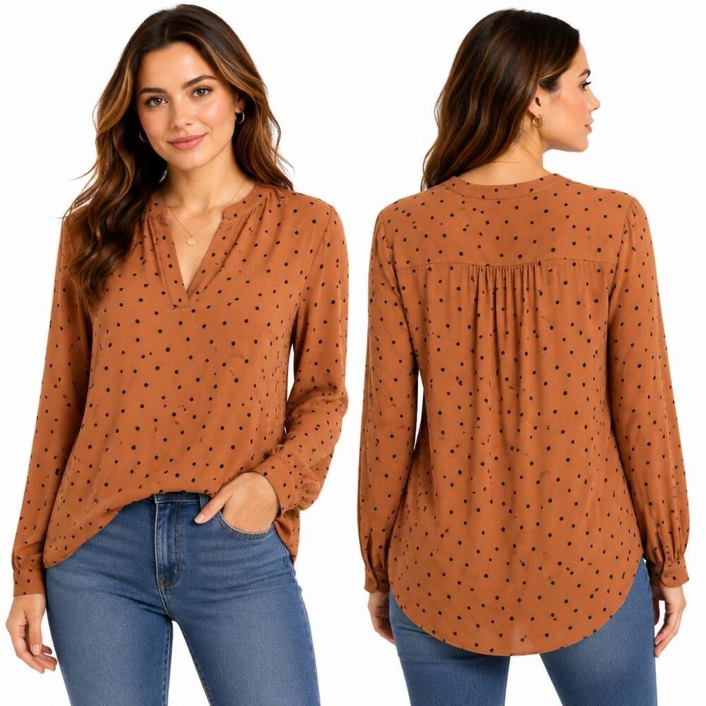 Maurices Small Rust Polka Dot Blouse Long Sleeve Top